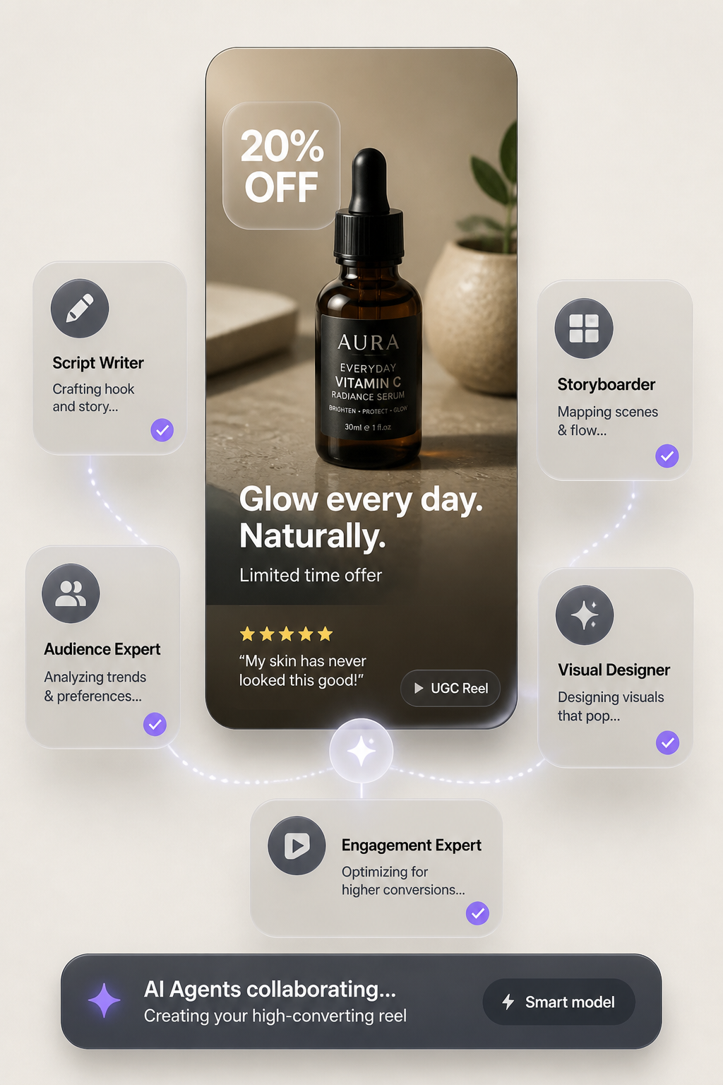 AI agents for script, storyboard, audience, trends, visuals, and editing in beREEL