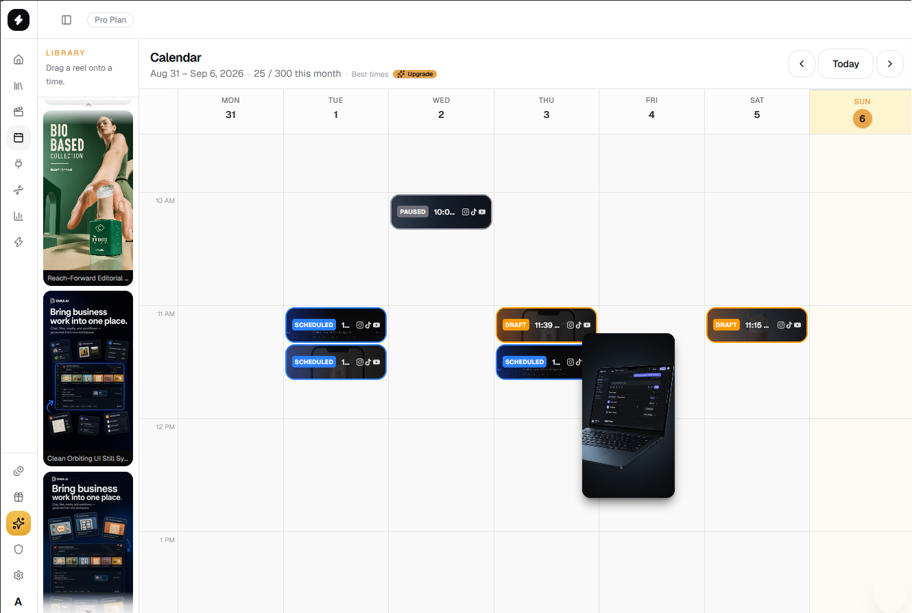 beREEL content calendar for scheduling Reels